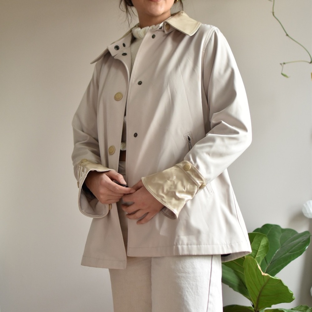 Nude jacket with pleather collar and cuffs